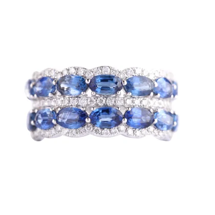 Ring Blue Sapphire and Diamond 18k White Gold 3.97 cts