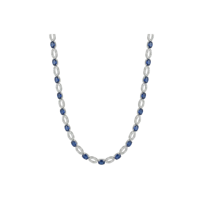 Necklace Choker Blue Sapphire and Diamonds 18k White Gold 4.7 cts