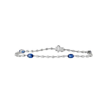 Bracelet Diamond and Blue Sapphire 18k White Gold 2.71 cts
