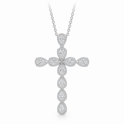 Diamond Cross Necklace 18k white gold 1.90ct