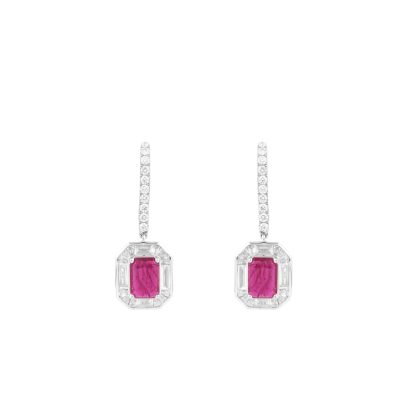 Hoop Earrings Ruby and Diamonds 18k White Gold 1.15 cts