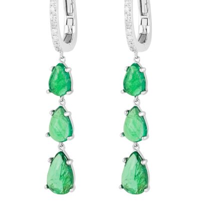 Hoop Earrings Emerald and Diamond 18k White Gold 2.73 cts