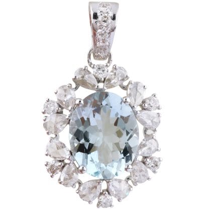 Pendant Aquamarine and Diamonds 18k White Gold 2.77 cts