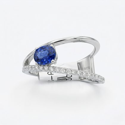 Blue Sapphire 0.40 Ring 18K White gold 0.15 ct