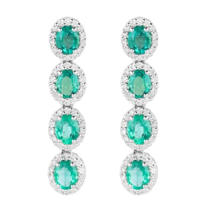 Earrings Emerald and Diamonds 18K White Gold 2.49 cts