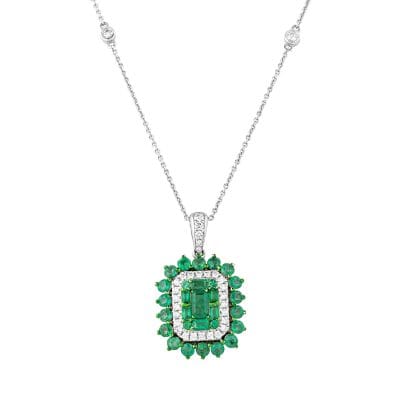 Necklace Emerald and Diamonds 18k White Gold 2.5 cts BN