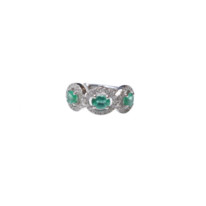 Ear Cuff Emerald and Diamonds 18k White Gold 0.42 cts