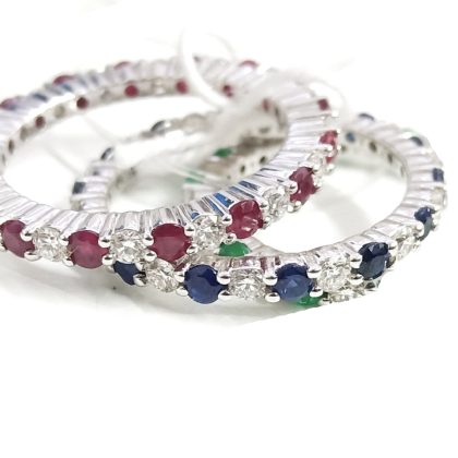 Ring Diamonds mix Ruby and Blue Sapphire 18k White Gold 1.69 cts