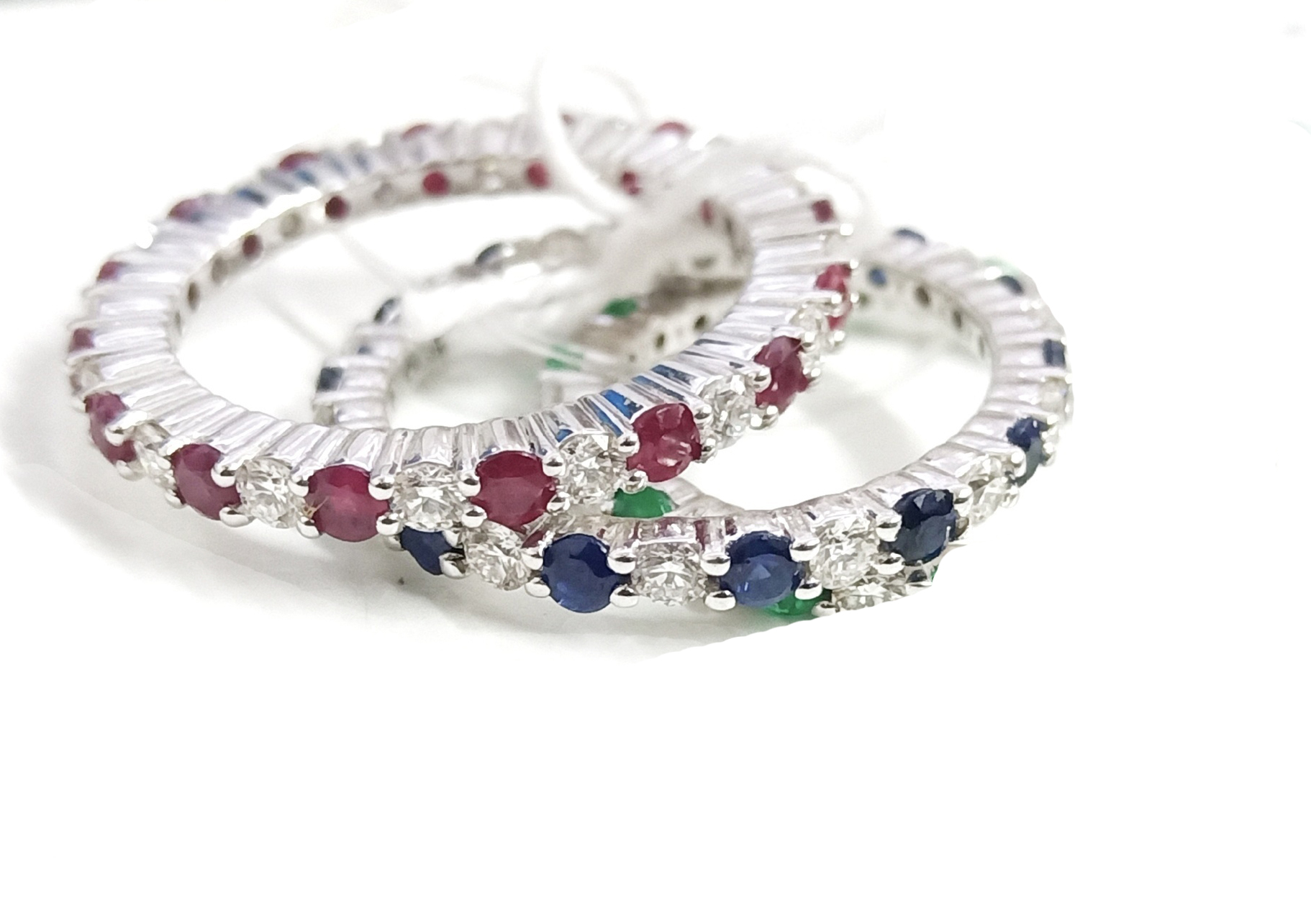 Ring Diamonds mix Ruby and Blue Sapphire 18k White Gold 1.69 cts