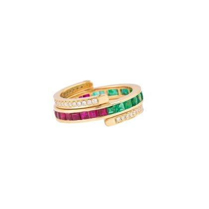 Ring Diamond with Ruby and Emerald 18k White Gold 2.45 ct