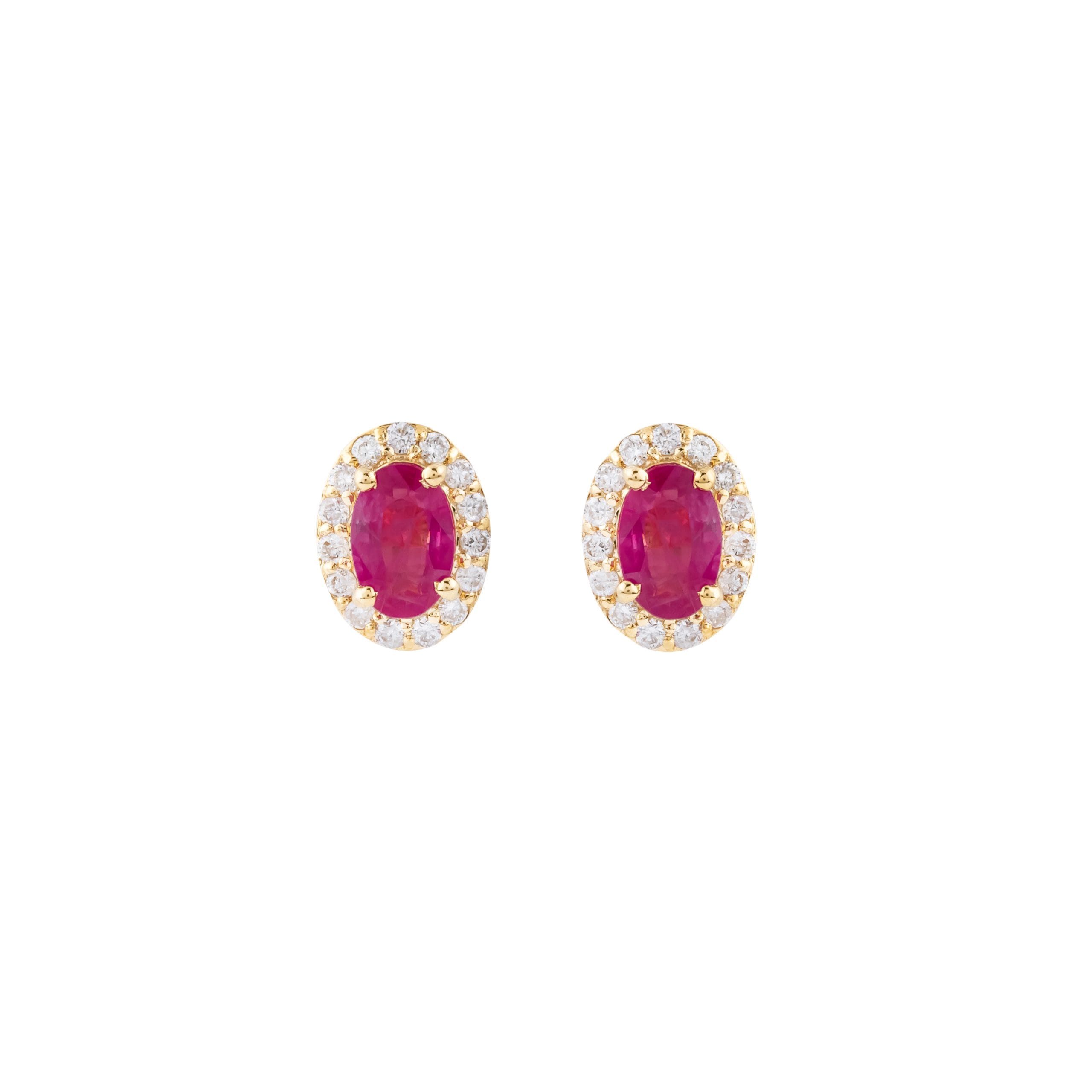Earrings Ruby and Diamond 18k Yellow Gold 0.88 cts