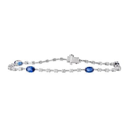 Bracelet Diamond and Blue Sapphire 18k White Gold 2.71 cts