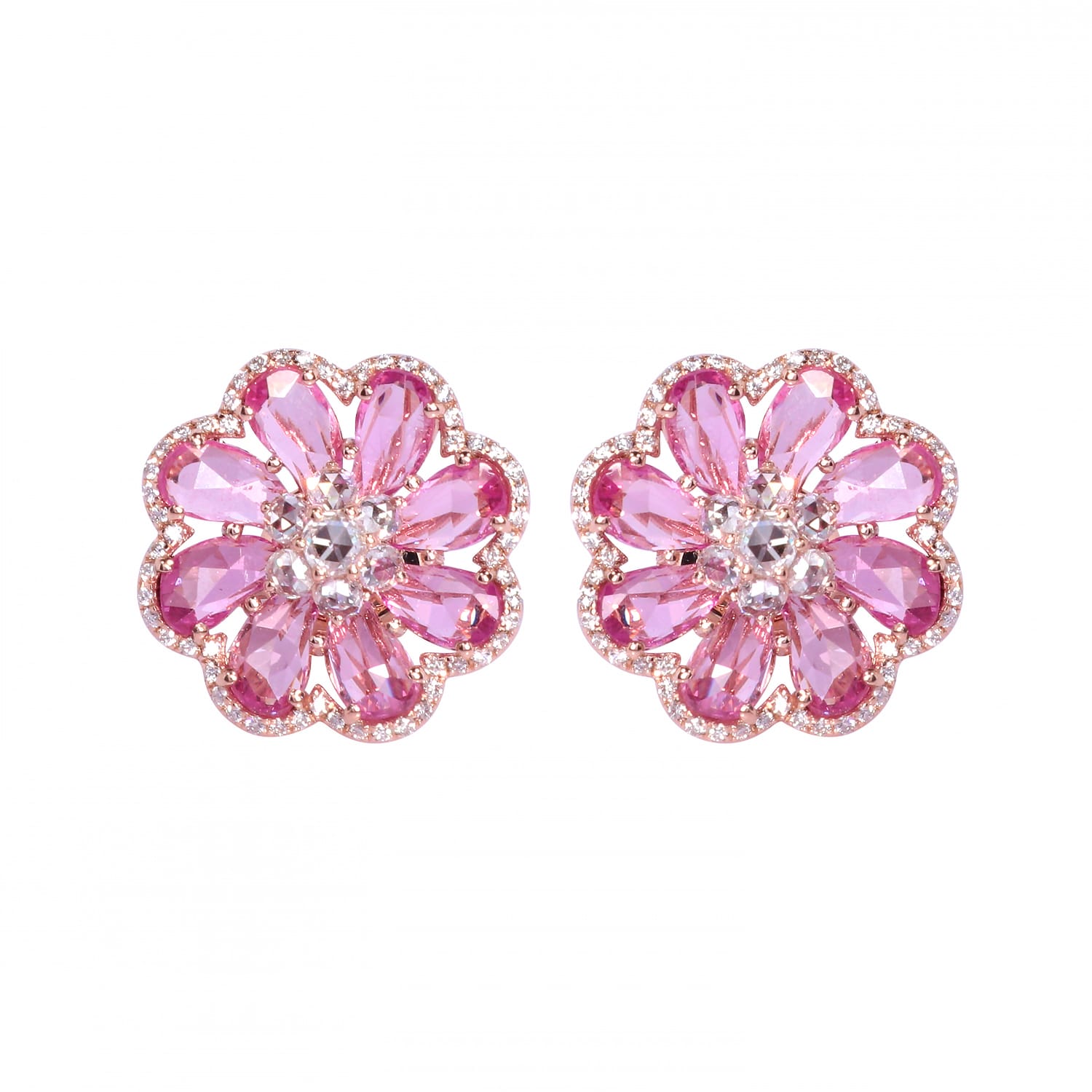 Earrings Pink Sapphire and Diamonds 18k Yellow Gold 6.2 cts