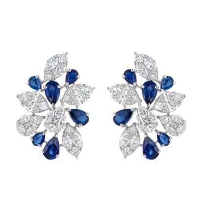 Earrings Diamond and Blue Sapphire 18k White Gold 2.89 cts
