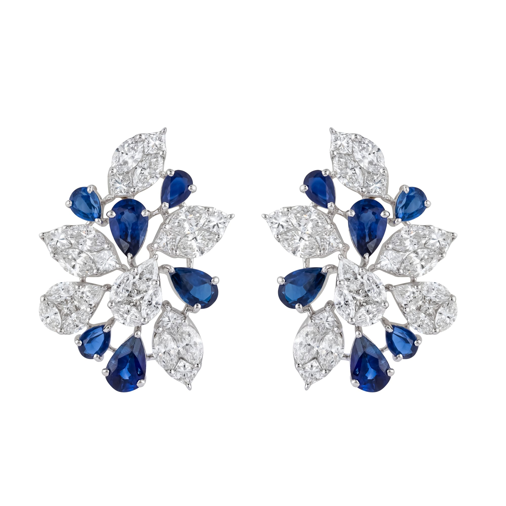 Earrings Diamond and Blue Sapphire 18k White Gold 2.89 cts