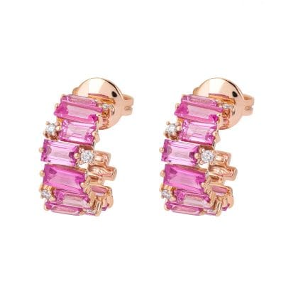 Earrings Pink Sapphire and Diamonds 18k Yellow Gold 6.68 cts