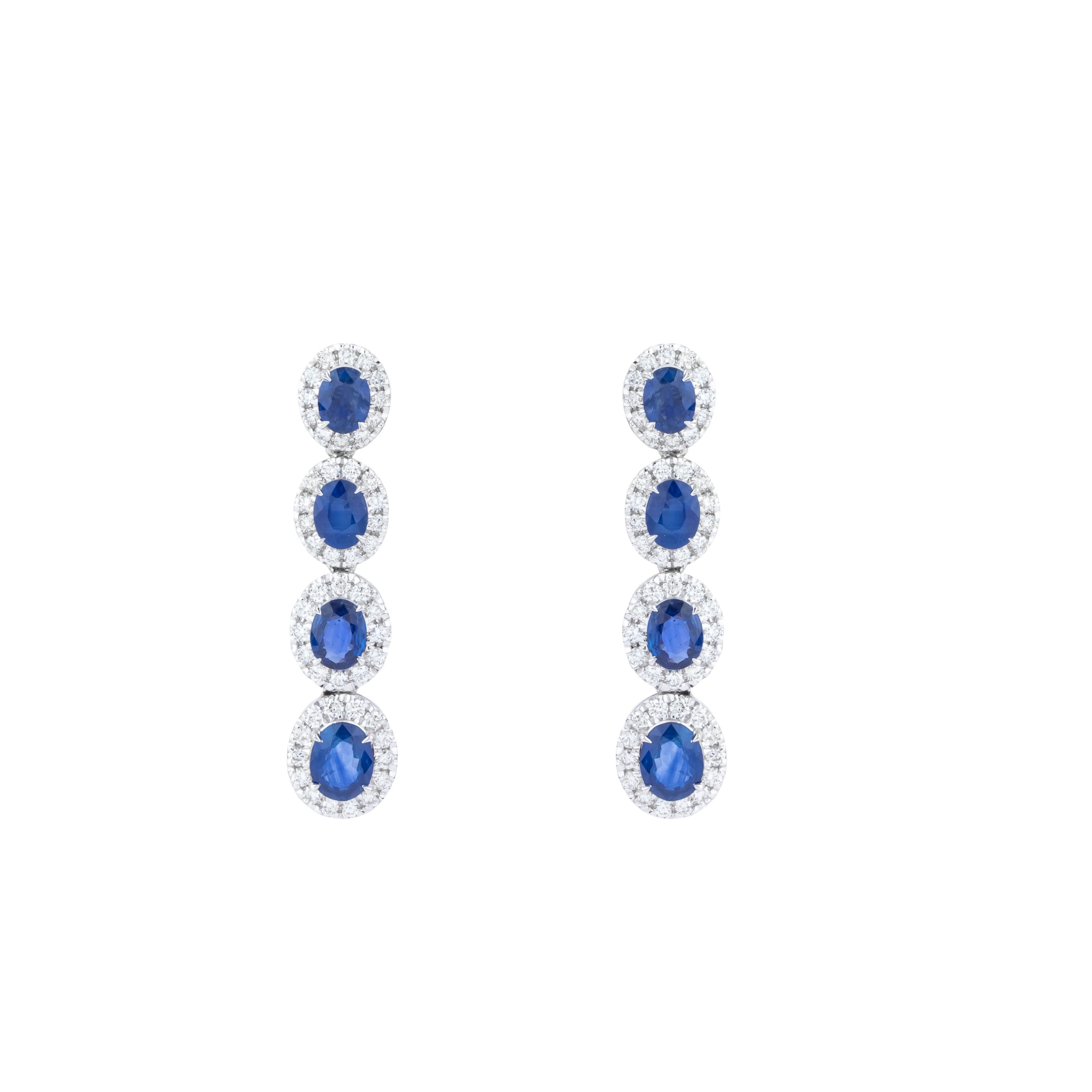 Earrings Blue Sapphire and Diamonds 18k White Gold 2.89 cts
