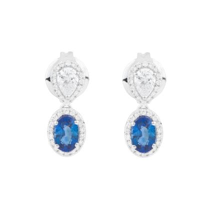 Earrings Blue Sapphire and Diamonds Pear 18k White Gold 1.46 cts
