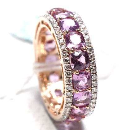 Ring Pink Sapphire and Diamonds 18k Yellow Gold 6.6 cts