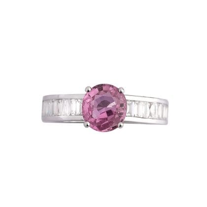 Ring Pink Sapphire and Diamonds 18k White Gold 1.92 cts