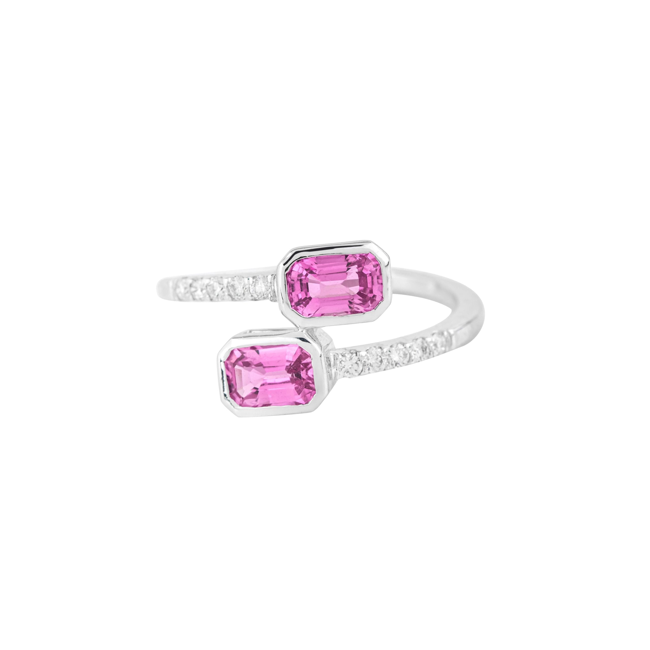 Ring Pink Sapphire and Diamonds 18k White Gold 1.4 cts