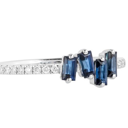 Ring Blue Sapphire and Diamonds 18k White Gold 0.50 cts
