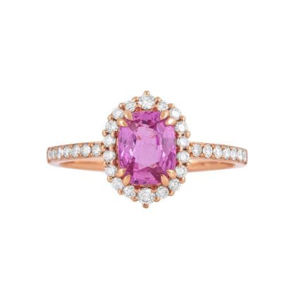 Ring Pink Sapphire and Diamonds 18k Yellow Gold 0.95 cts