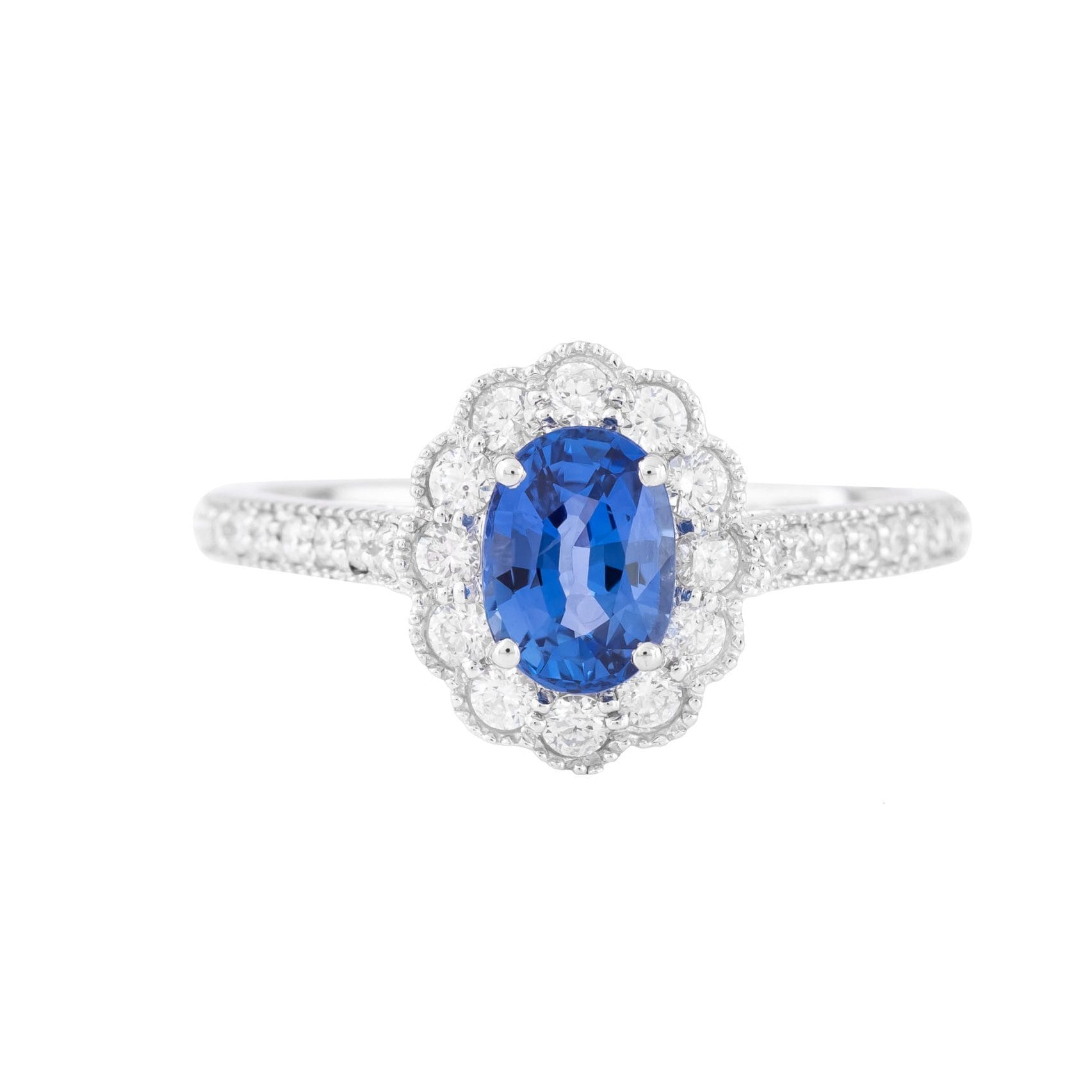 Ring Blue Sapphire and Diamonds 18k White Gold 1.55 cts