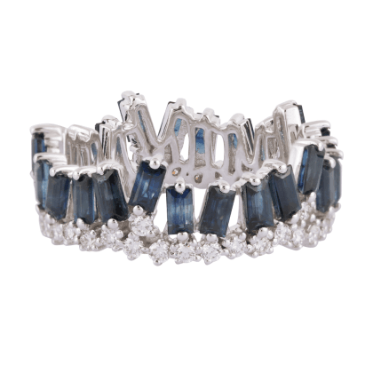 Ring Blue Sapphire and Diamonds 18k White Gold 2.71 cts