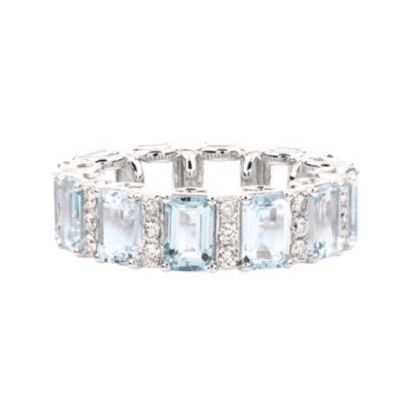 Ring Eternity Aquamarine and Diamonds 18k White Gold 6.54 cts