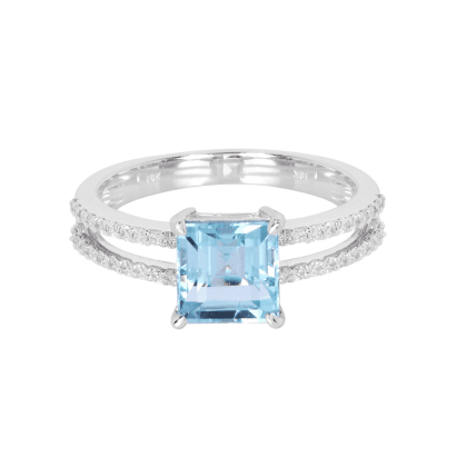 Ring Aquamarine and Diamonds 18k White Gold 1.70 cts