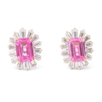 Earrings Pink Sapphire and Diamonds 18k White Gold 4.3 cts