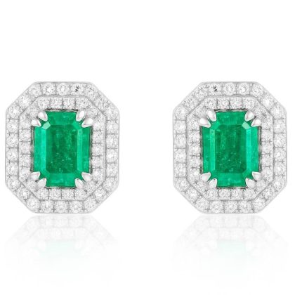 Earring Emerald and Diamonds 18k White Gold 1.87 ct