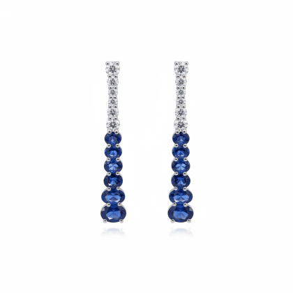 Earrings Blue Sapphire and Diamonds 18k White Gold 3.90 cts