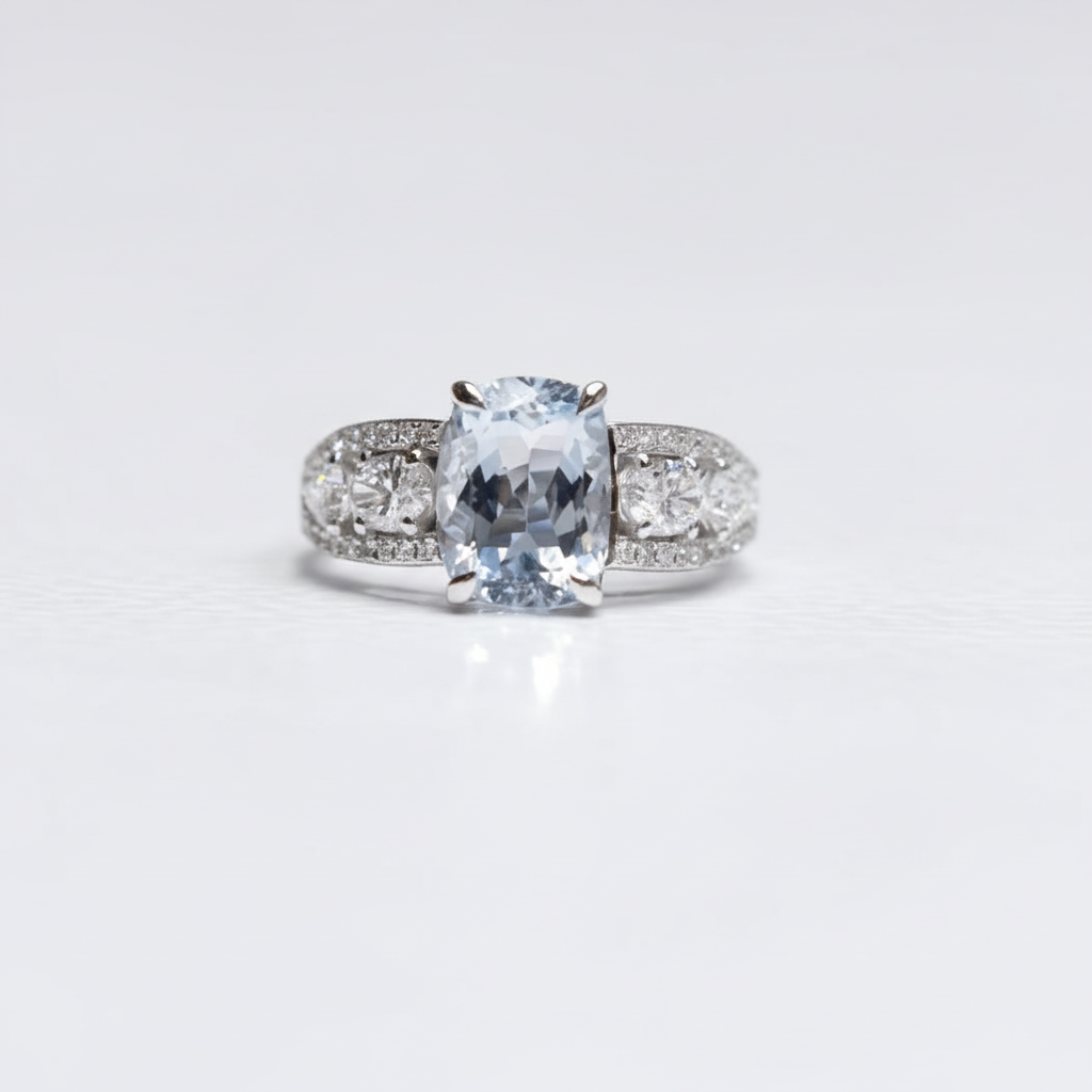 Ring Aquamarine and Diamonds 18k White Gold 1.87 cts