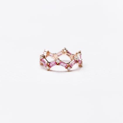 Ring Pink Sapphire with Diamonds 18k Yellow Gold 1.68 cts
