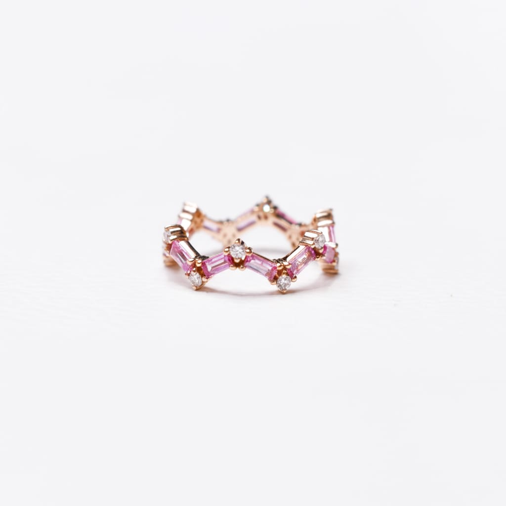 Ring Pink Sapphire with Diamonds 18k Yellow Gold 1.68 cts