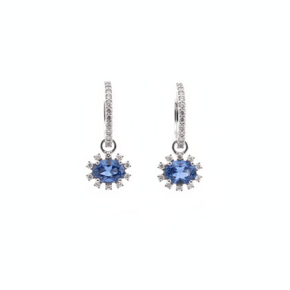 Earrings Blue Sapphire and Diamonds 18k White Gold 1.7 cts