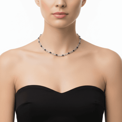 Necklace Choker Blue Sapphire and Diamonds 18k White Gold 4.7 cts