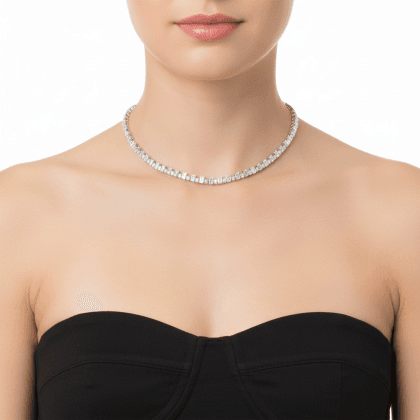 Necklace Diamonds Emerald Cut 18k White Gold 7.42 cts