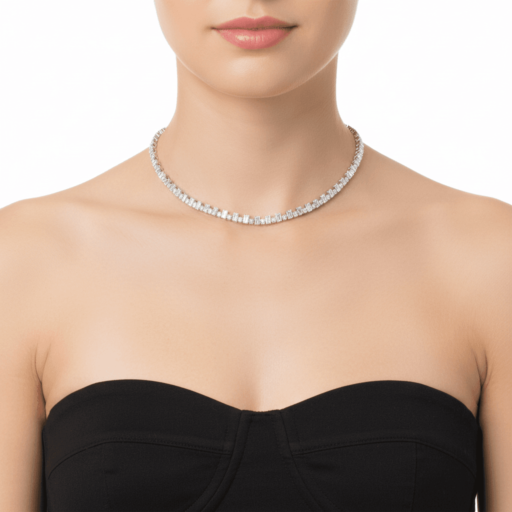 Necklace Diamonds Emerald Cut 18k White Gold 7.42 cts