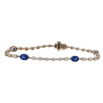 Bracelet Diamond and Blue Sapphire 18k White Gold 2.71 cts