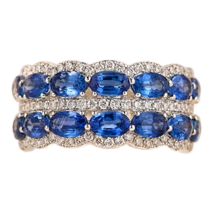 Ring Blue Sapphire and Diamond 18k White Gold 3.97 cts