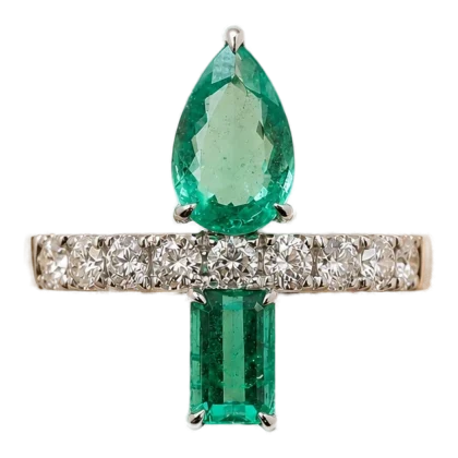 Emerald and Diamond Ring 18 K White gold 2.13 ct
