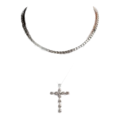 Diamond Cross Necklace 18K White gold 1.90 ct
