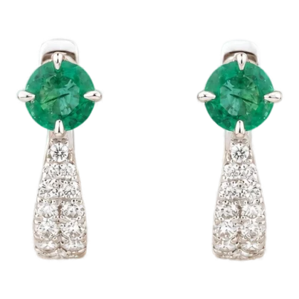 Earrings Emerald and Diamond 18K White Gold 0.55 cts
