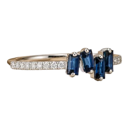Ring Blue Sapphire and Diamonds 18k White Gold 0.50 cts