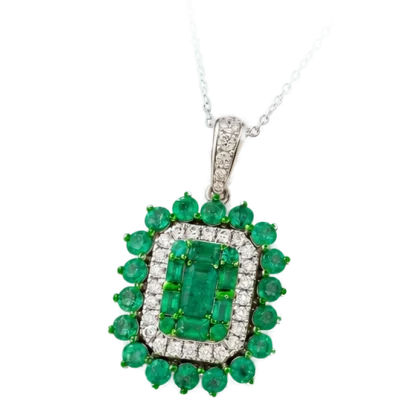 Necklace Emerald and Diamonds 18k White Gold 2.5 cts BN