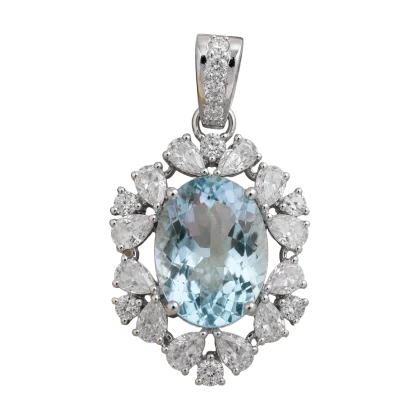 Pendant Aquamarine and Diamonds 18k White Gold 2.77 cts