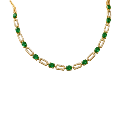 Necklace Choker Diamonds and Emerald Yellow gold 18k 3.57 cts